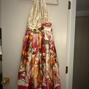 Adrianna Papell Pink and Orange Floral Halter Dress